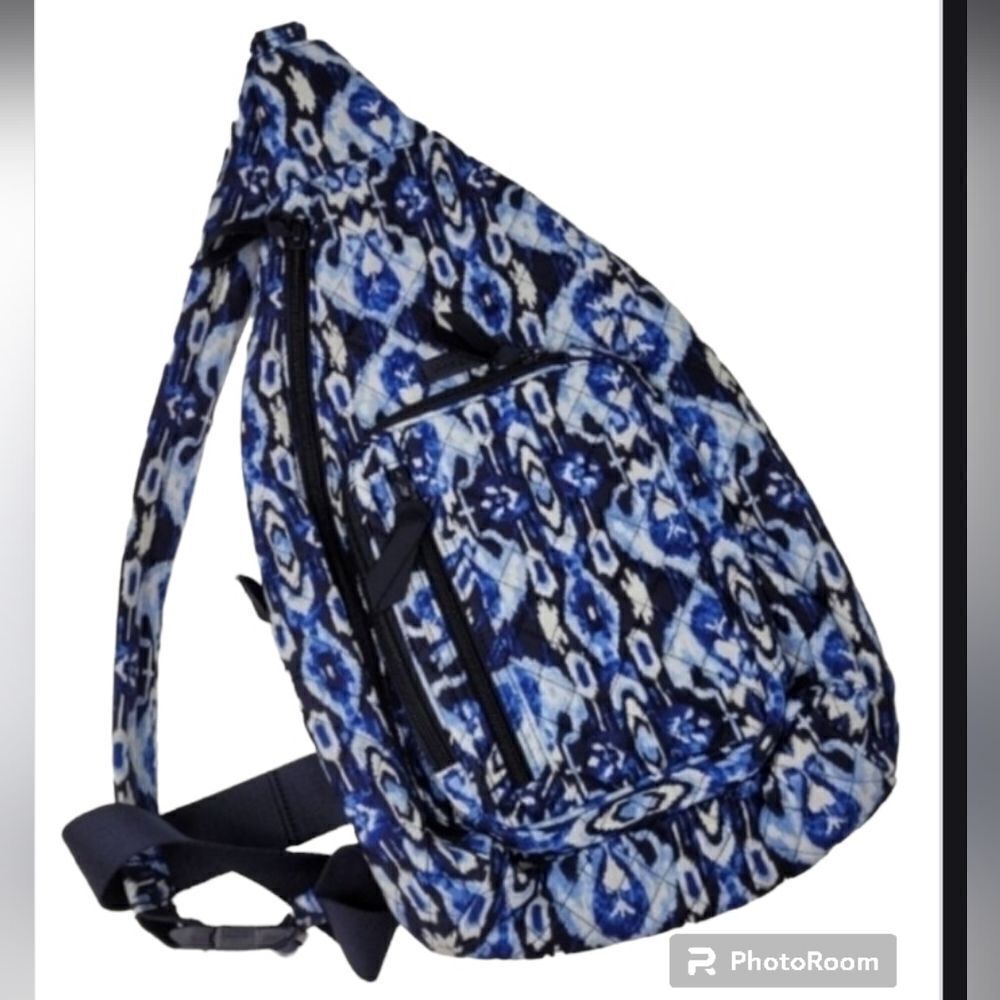 NEW Vera Bradley TRAVEL blue quilted IKAT ISLAND sling bag COASTAL backpack NET